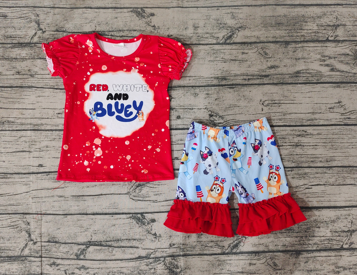 Baby Girls 4th Of July Dog Shirts Ruffle Shorts Clothes Sets
