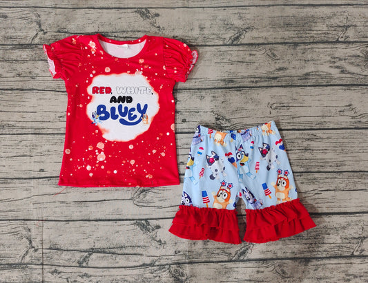 Baby Girls 4th Of July Dog Shirts Ruffle Shorts Clothes Sets