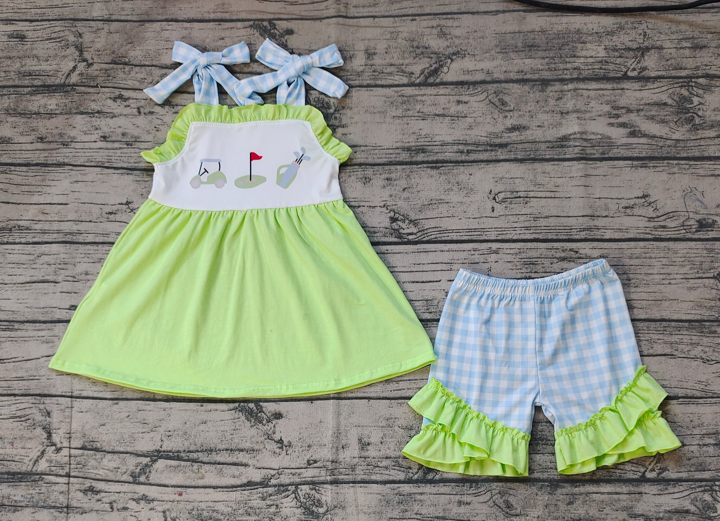 Baby Girls Golf Green Straps Tunic Ruffle Shorts Outfits Clothes Sets