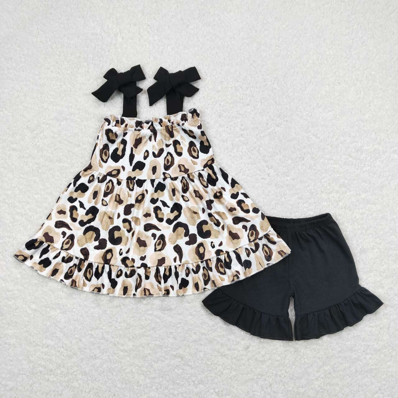 USA Shop Baby Girls Strap Leopard Tunic Ruffle Short Western Clothes Sets