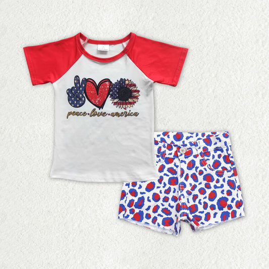 Sibling Baby Girls America Babe Stars Top Denim Pockets Shorts 4th of July Clothes Sets