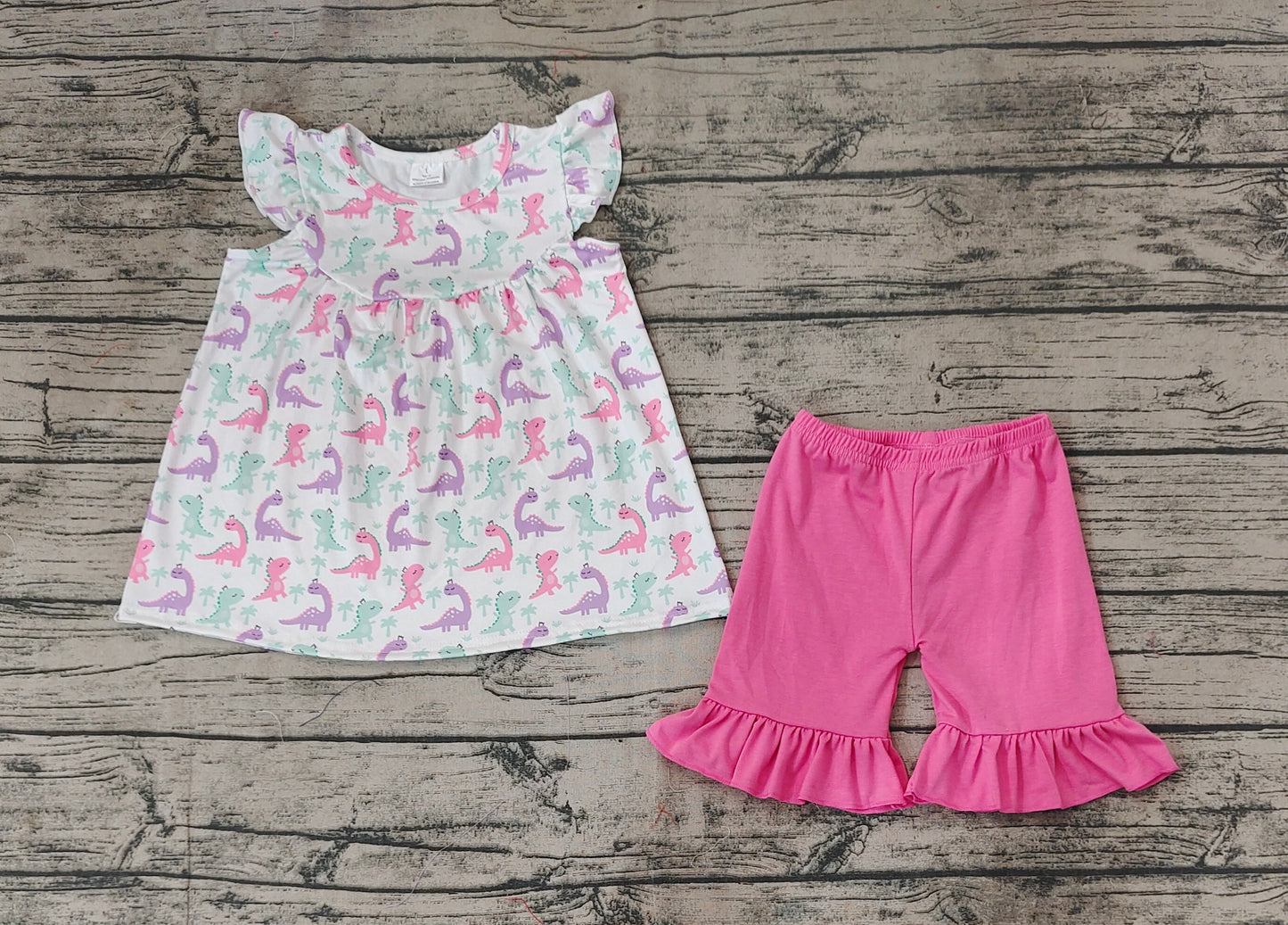 Baby Girls Dinosaurs Tunic Tops Ruffle Pink Shorts Clothes Sets