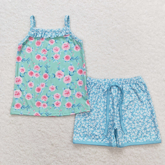 Sibling Baby Girls Straps Floral Top Shorts Summer Clothes Sets