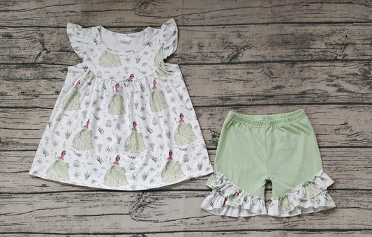 Baby Girls Green Princess Frog Tunic Ruffle Shorts Clothes Sets