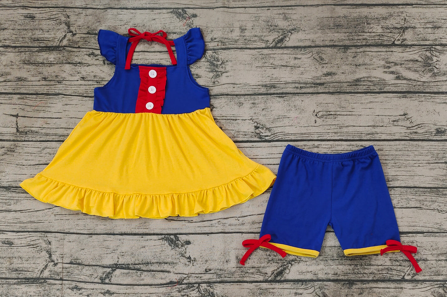 Baby Girls Blue Yellow Princess Flutter Sleeve Tunic Top Shorts Clothes Sets