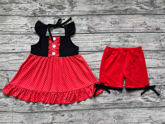 Baby Girls Black Red Princess Flutter Sleeve Tunic Top Shorts Clothes Sets
