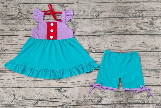 Baby Girls Purple Princess Flutter Sleeve Tunic Top Shorts Clothes Sets