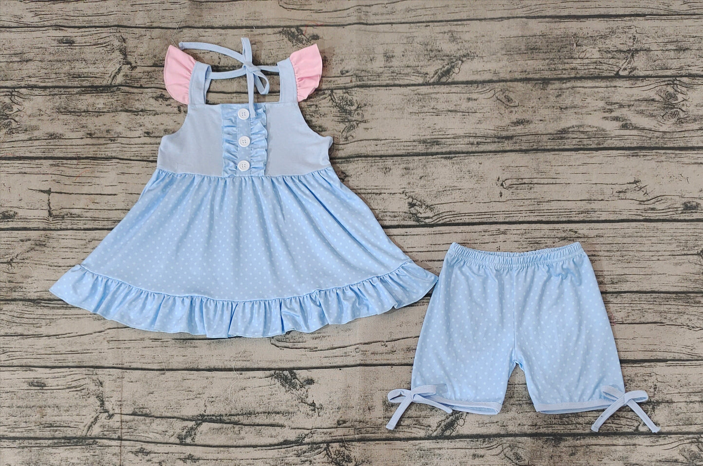 Baby Girls Blue Princess Flutter Sleeve Tunic Top Shorts Clothes Sets