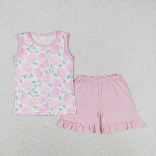 Sibling Baby Girls Pink Flowers Dresses Summer Outfits Sets