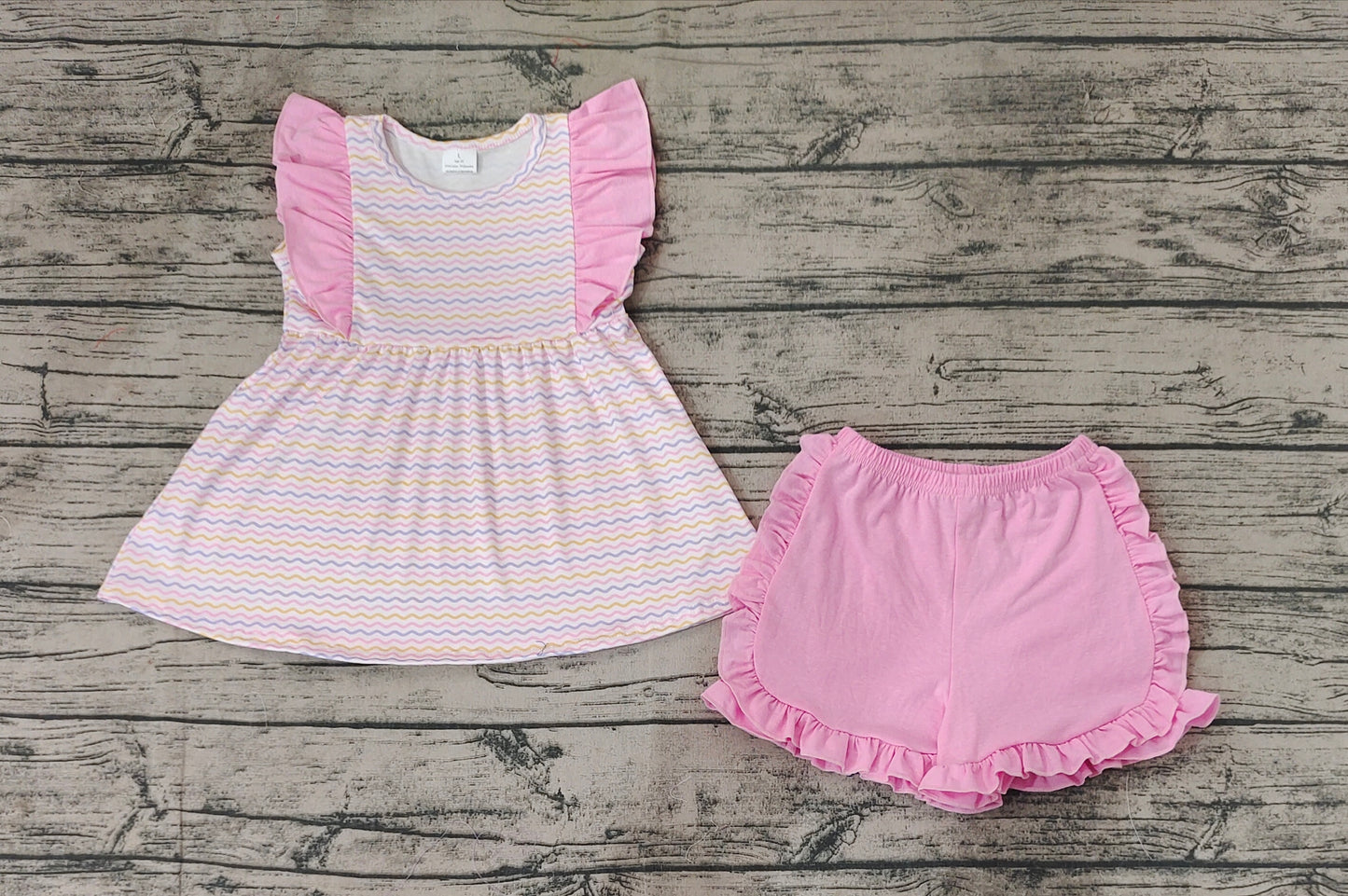 Baby Girls Wave Stripes Tunic Ruffle Shorts Clothes Sets