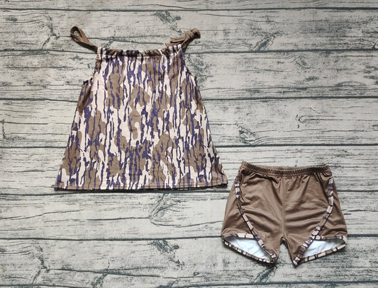 Baby Girls Green Camo Branches Halter Tunic Shorts Clothes Sets