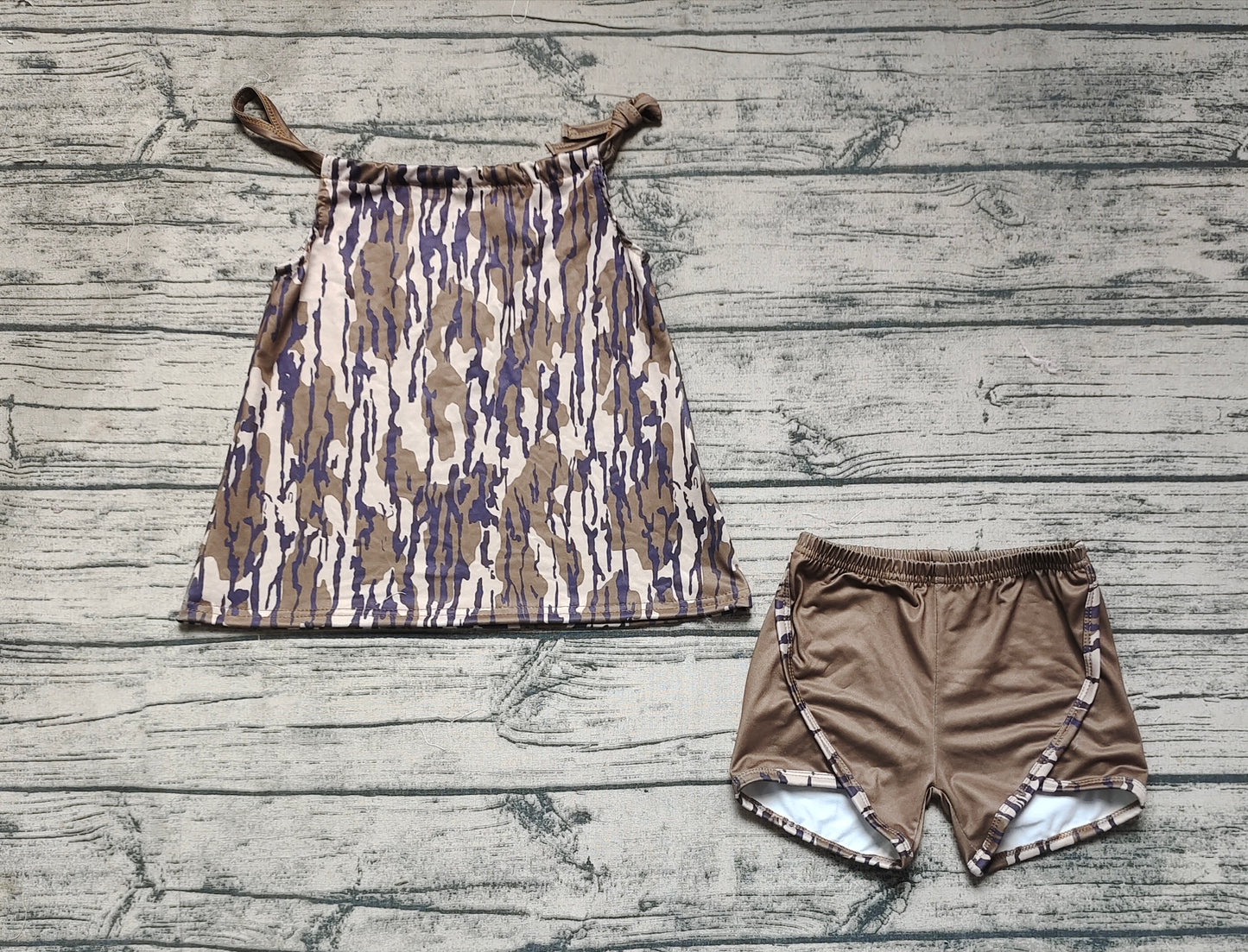 Baby Girls Green Camo Branches Halter Tunic Shorts Clothes Sets