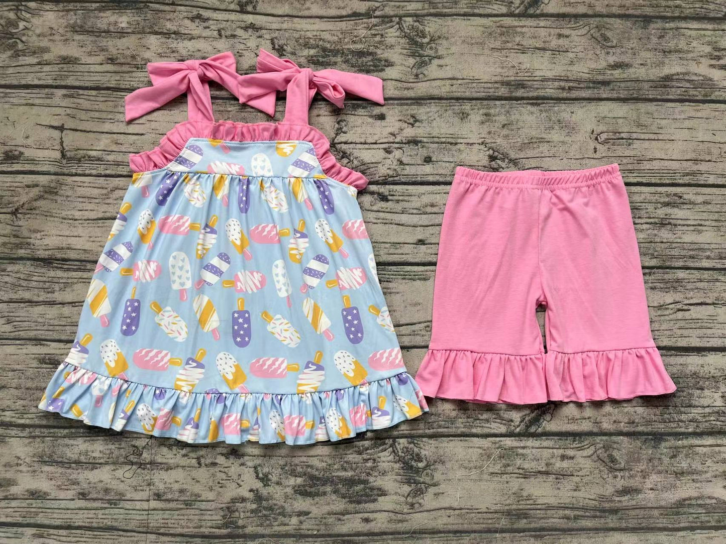 Baby Girls Popsicle Straps Tunic Ruffle Shorts Clothes Sets