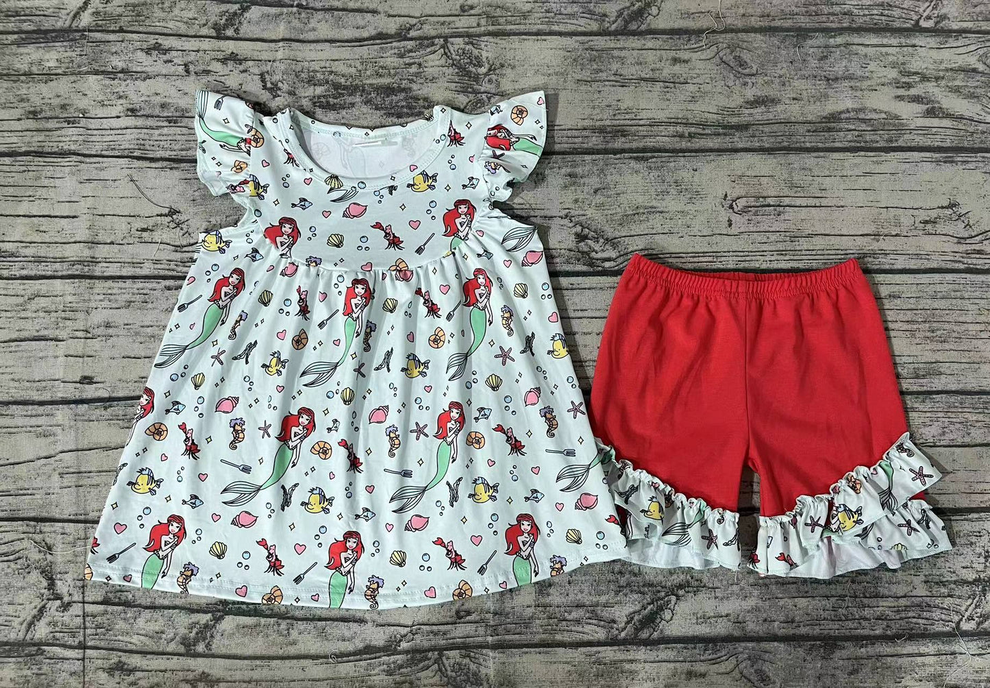 Baby Girls Mermaid Tunic Top Ruffle Shorts Clothes Sets