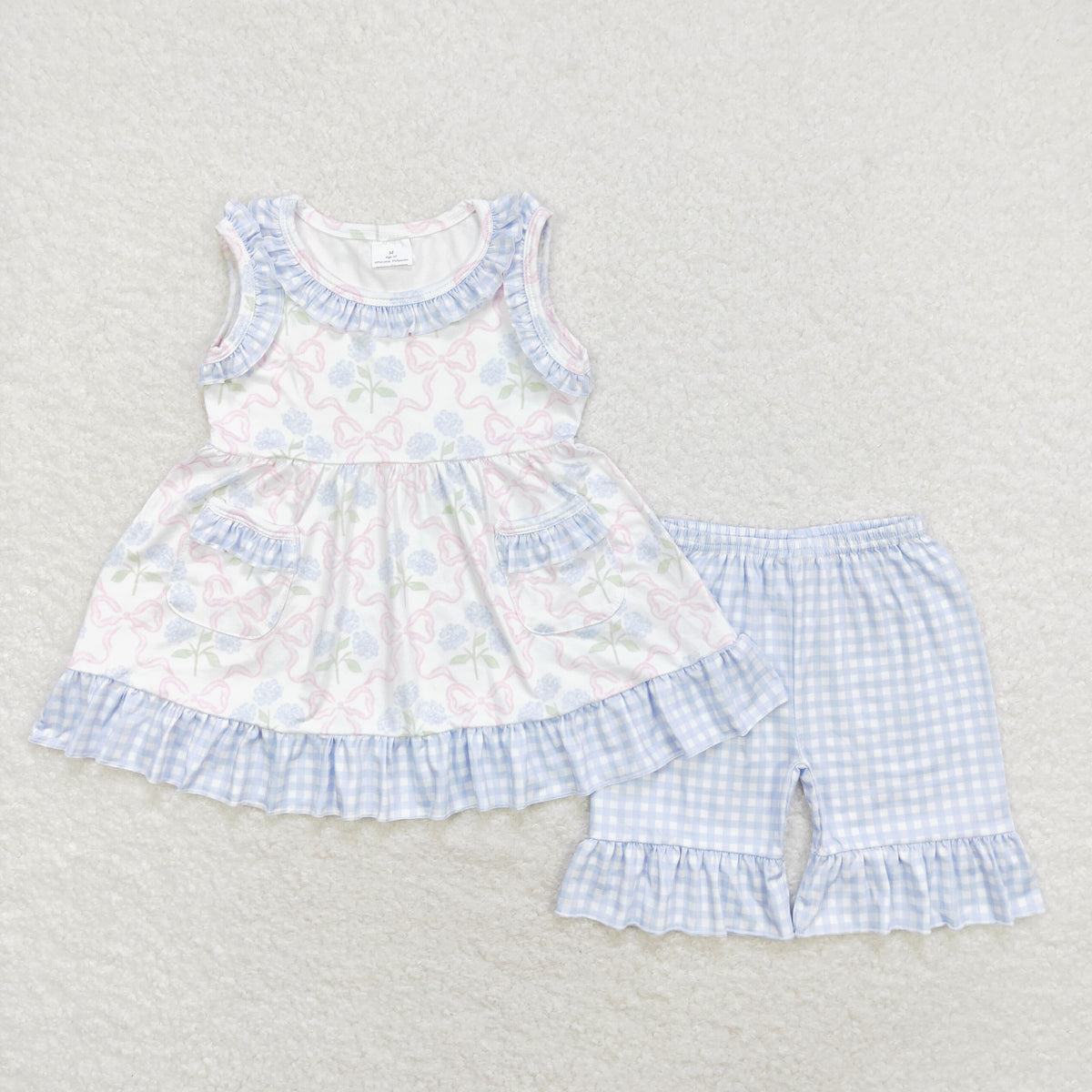 Sibling Baby Girls Bows Flowers Pockets Tunic Ruffle Shorts Clothes Sets Rompers