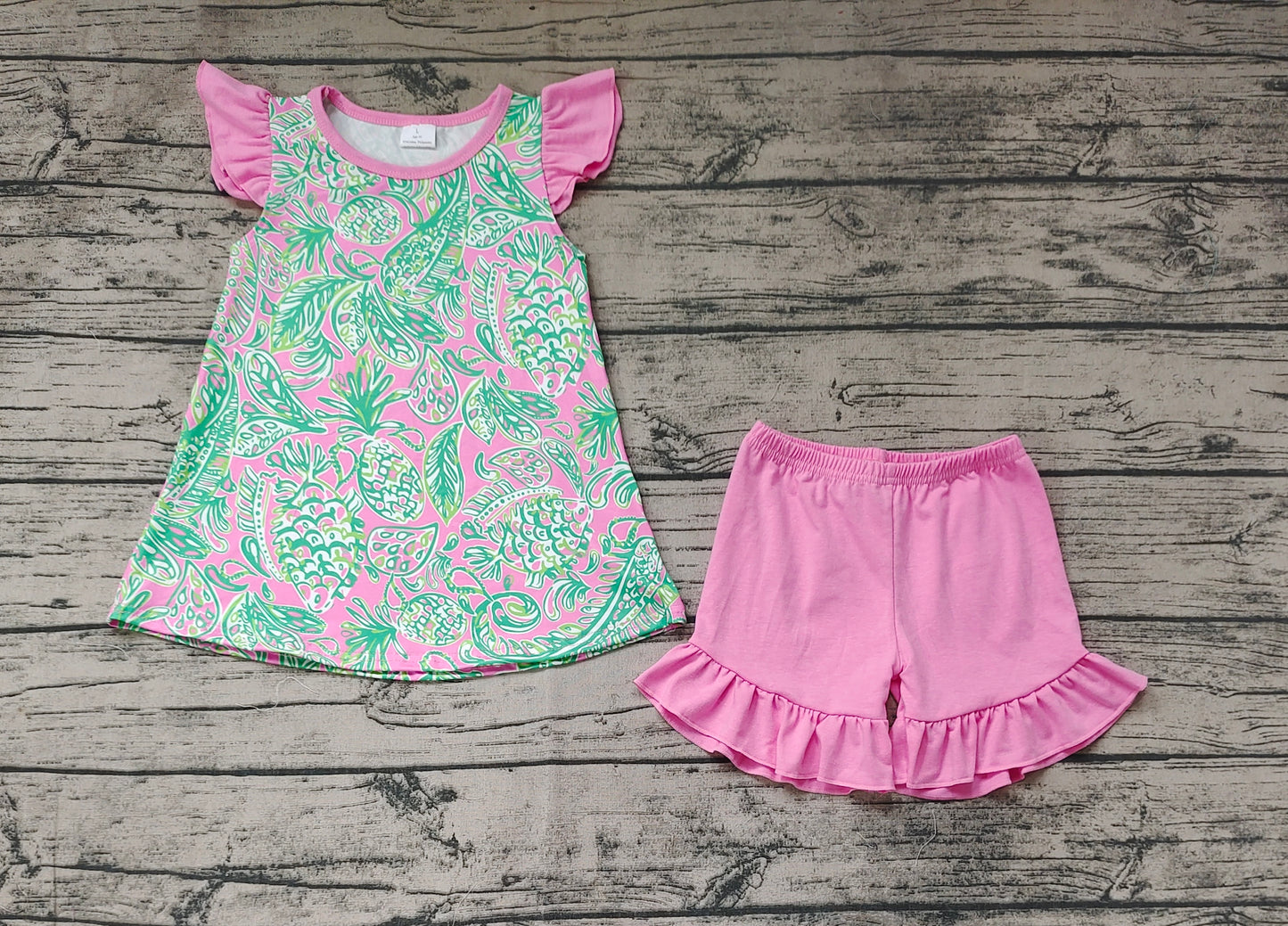 Baby Girls Pink Fishes Tunic Ruffle Shorts Clothes Sets
