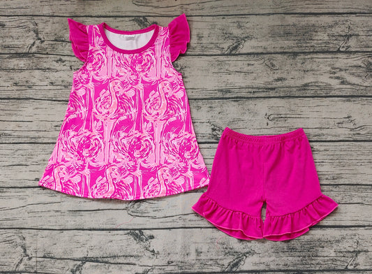 Baby Girls Flamingo Pink Tunic Ruffle Shorts Clothes Sets