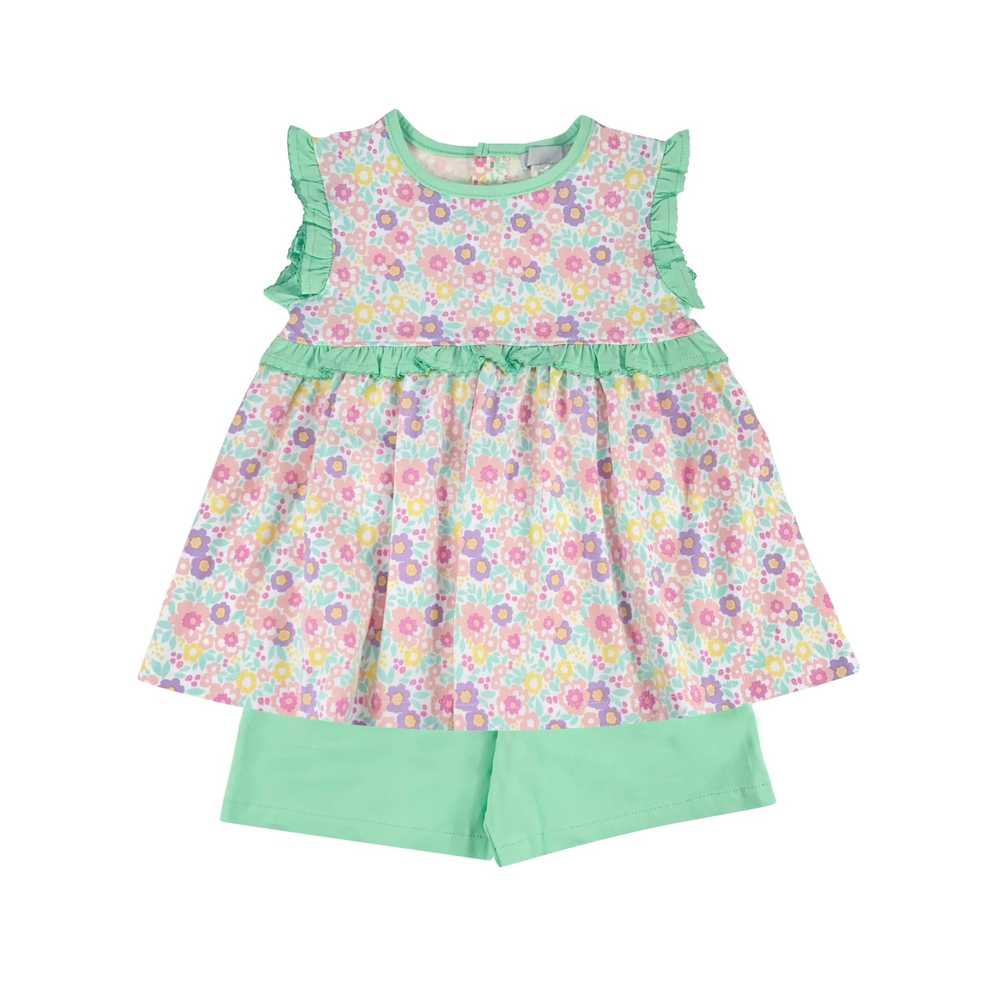 Baby Girls Purple Flowers Sleeveless Top Shorts Clothes Sets Preorder
