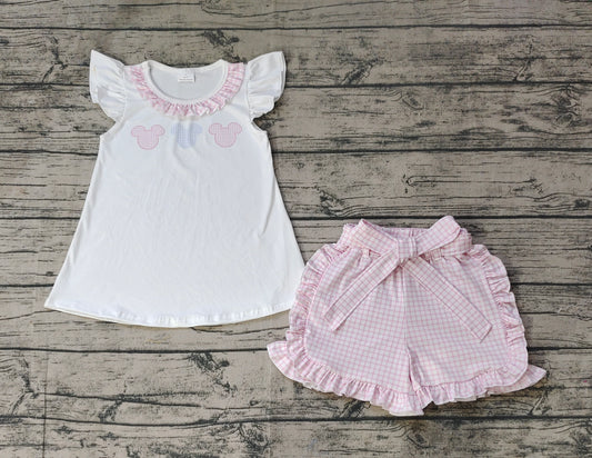Baby Girls White Mouse Tunic Top Ruffle Shorts Clothes Sets
