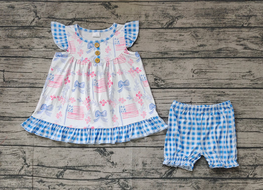 Baby Girls Blue Bows Flags Tunic Shorts Clothes Sets