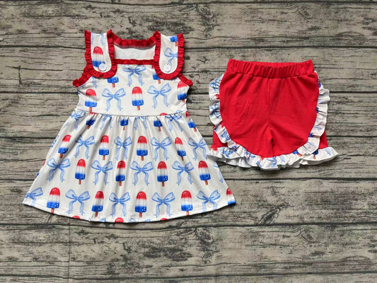 Baby Girls Popstick Bows Tunic Ruffle Shorts Clothes Sets