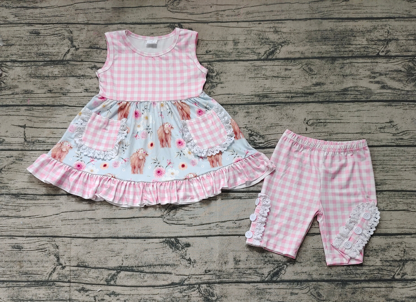 Baby Girls Highland Cow Tunic Shorts Clothes Sets