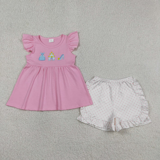 Embroidery Princess Baby Girls Flutter Sleeve Tunic Ruffle Shorts Clothes Sets