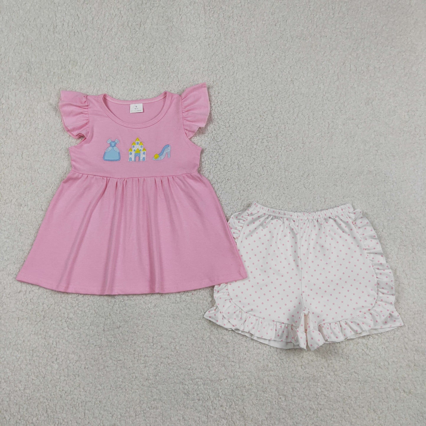 Embroidery Princess Baby Girls Flutter Sleeve Tunic Ruffle Shorts Clothes Sets