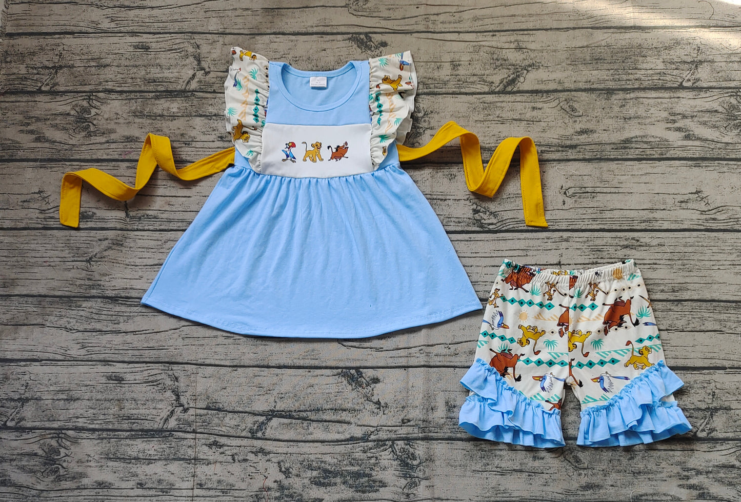 Baby Girls Lion Cartoon Belt Tunic Ruffle Shorts Clothes Sets