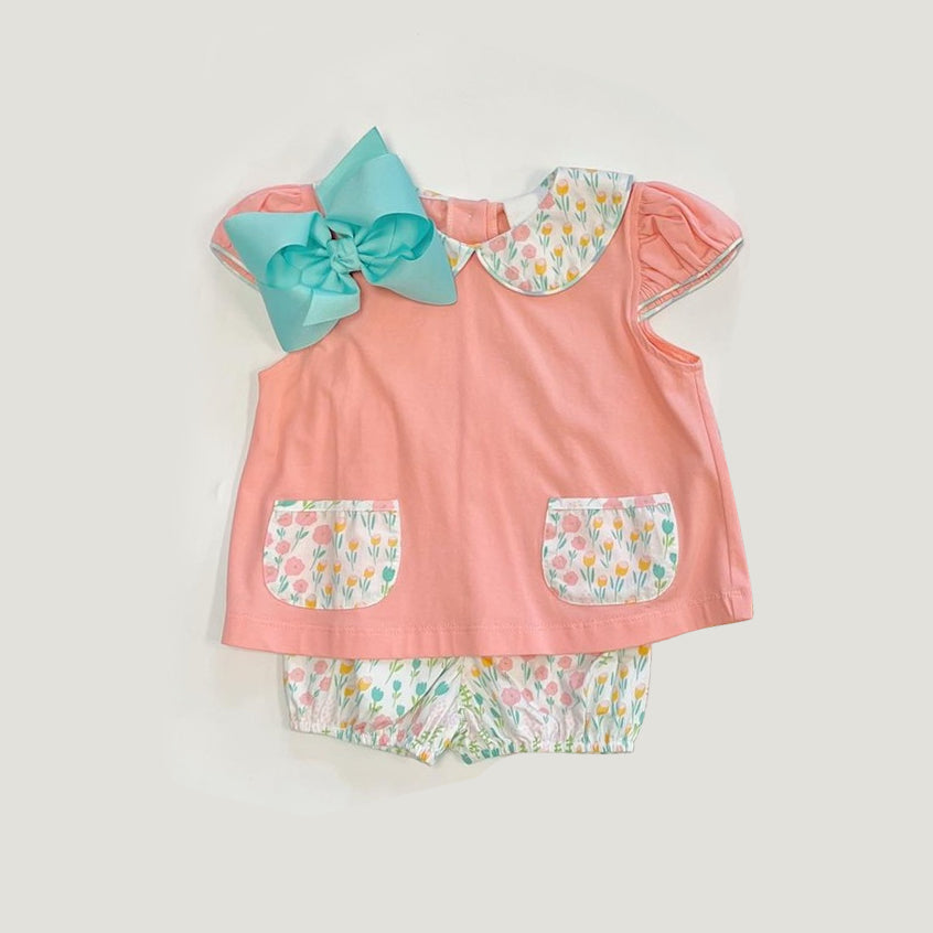 Baby Girls Pink Pockets Flowers Tunic Shorts Clothes Sets Preorder