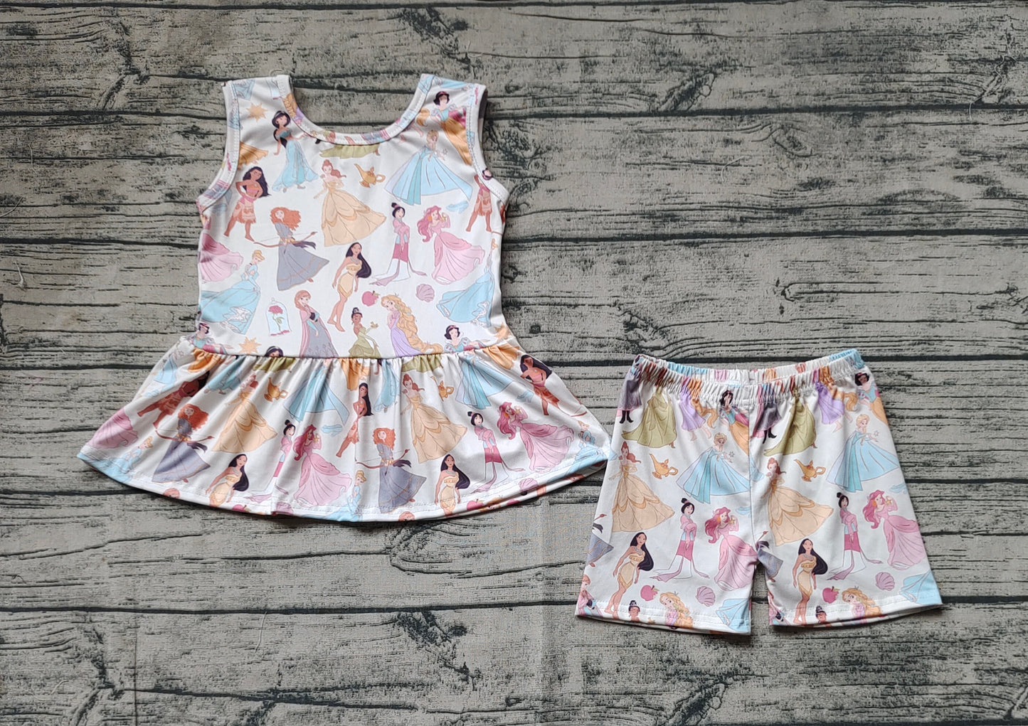 Baby Girls Cartoon Princess Sleeveless Tunic Shorts Clothes Sets