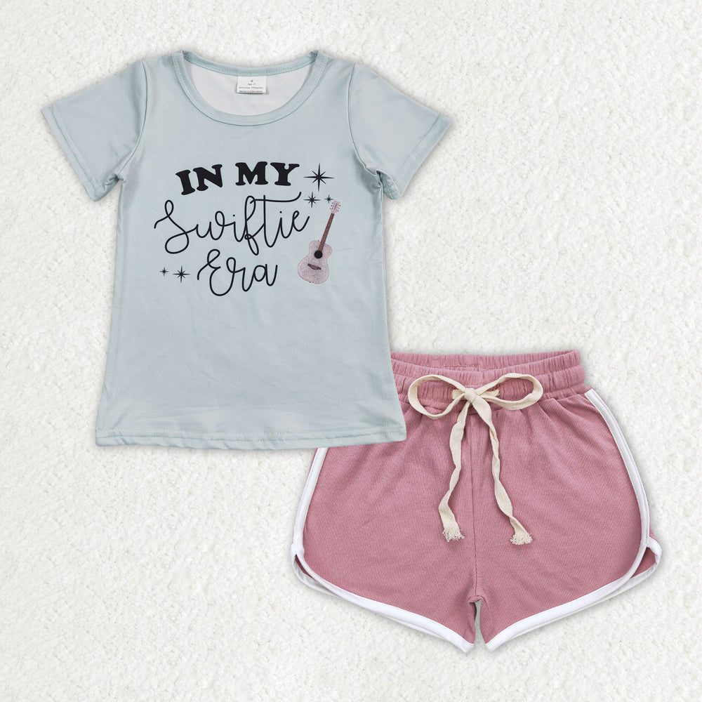 Baby Girls Light Green Singer Shirt Dark Pink Elastic Shorts Clothes Sets