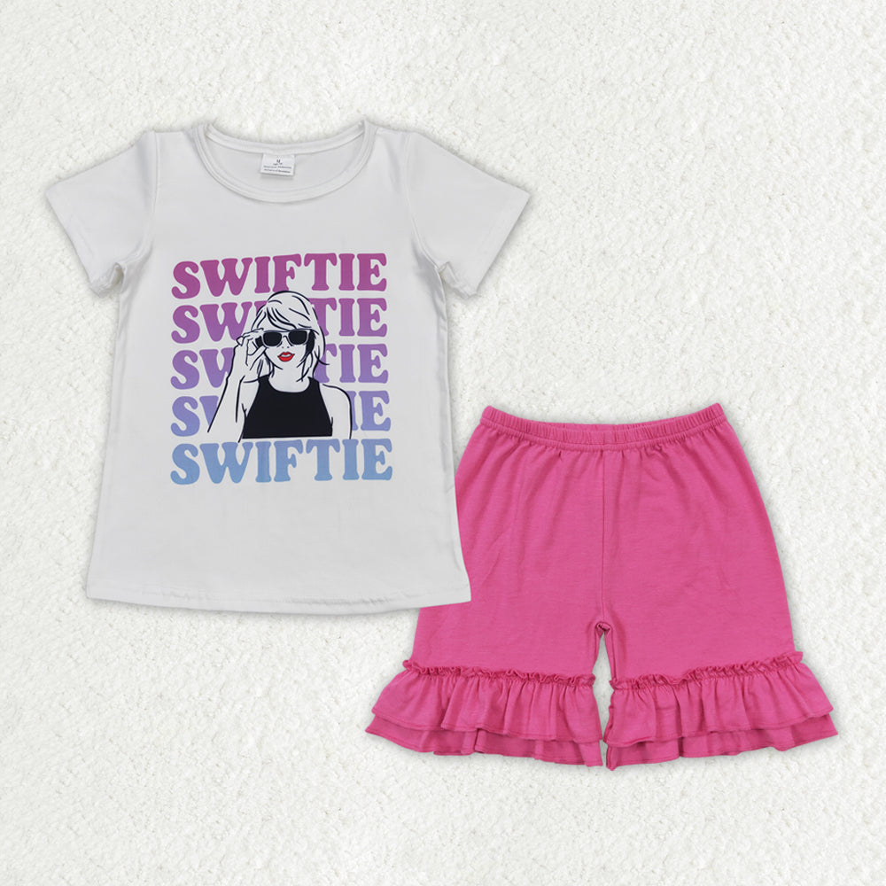 Baby Girls Summer Singer Shirt Top Pink Ruffle Shorts Clothes Sets