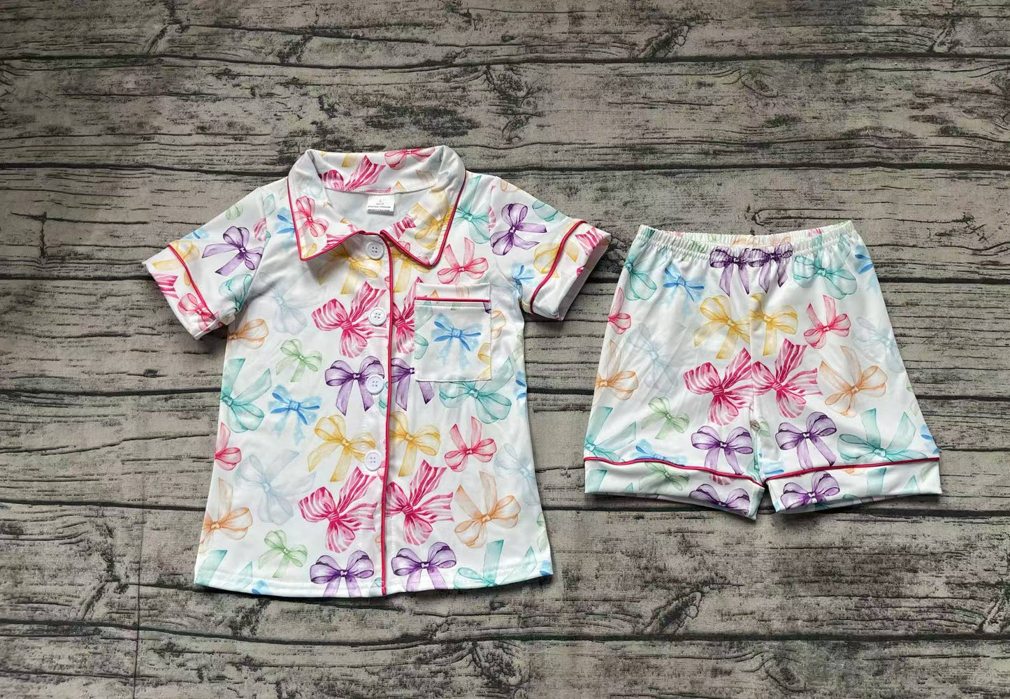 Baby Girls Colorful Bows Buttons Shirt Shorts Pajamas Clothes Sets