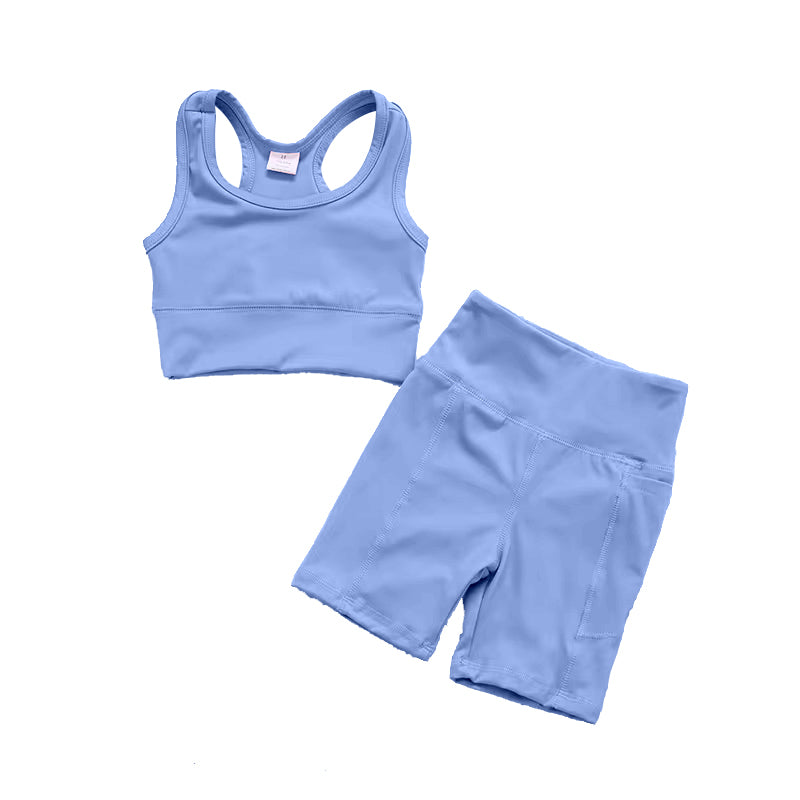 Baby Girls Blue Athletic Active Wear Top Shorts Clothes Sets