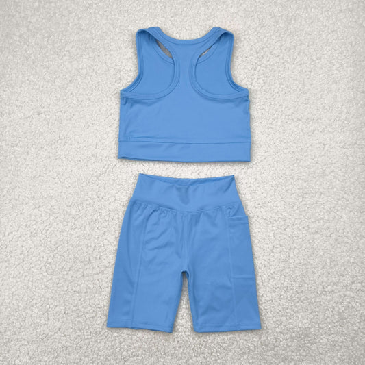 Baby Girls Blue Athletic Active Wear Top Shorts Clothes Sets
