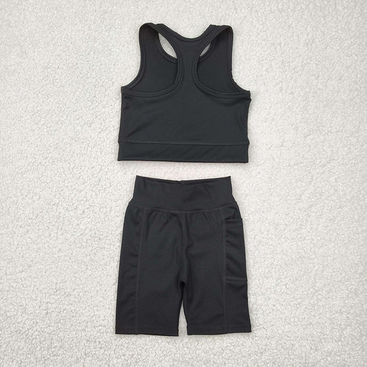 Baby Girls Black Athletic Active Wear Top Shorts Clothes Sets