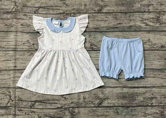 Baby Girls Easter Blue Rabbits Tunic Shorts Clothes Sets