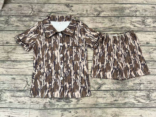 Adult Women Bottomland Camouflage Buttons Tops Shorts Pajamas