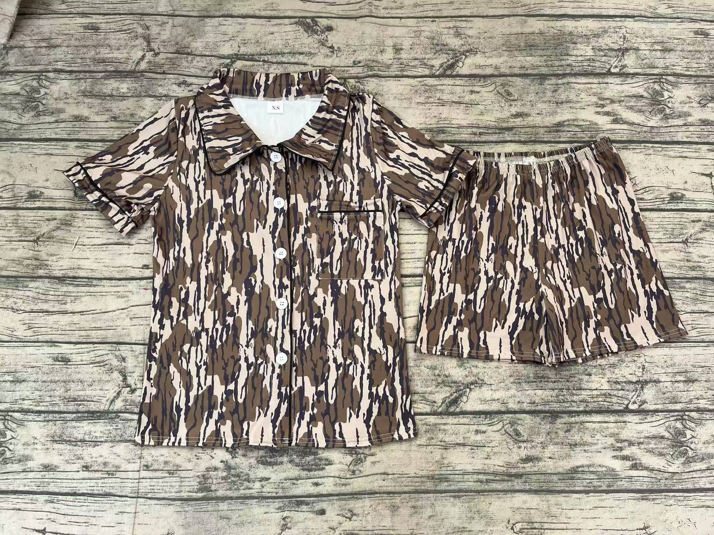 Adult Women Bottomland Camouflage Buttons Tops Shorts Pajamas