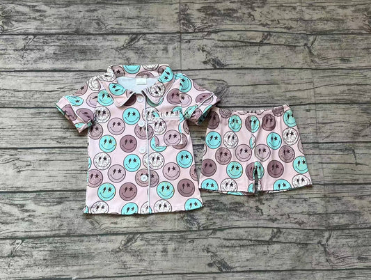 Baby Girls Blue Smile Buttons Shirts Shorts Pajamas Clothing Sets