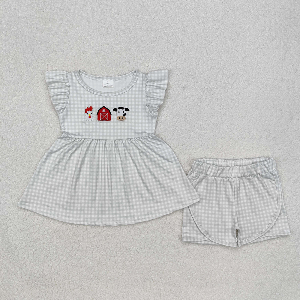 Baby Girls Farm House Cow Tunic Shorts Clothes Sets