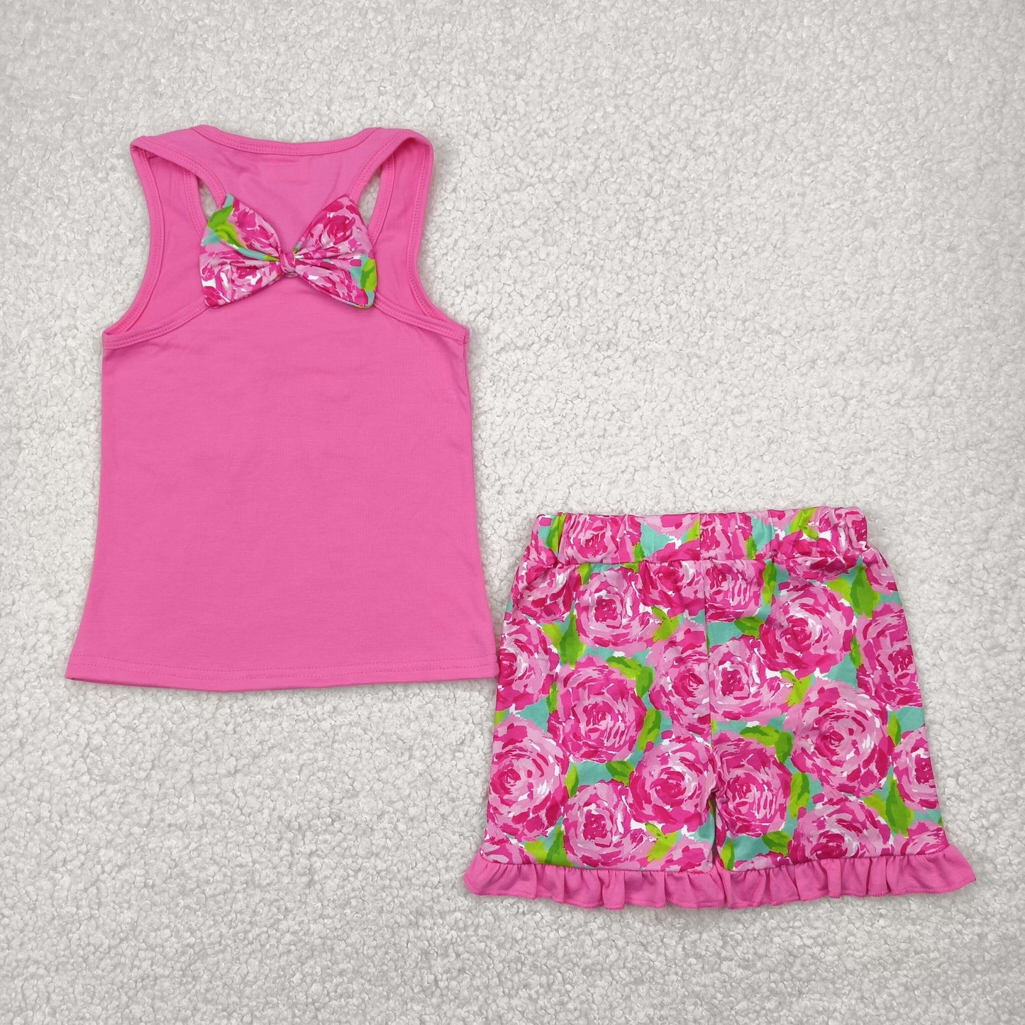Embroidery Baby Girls Flower Bow Vest Top Ruffle Shorts Clothes Sets
