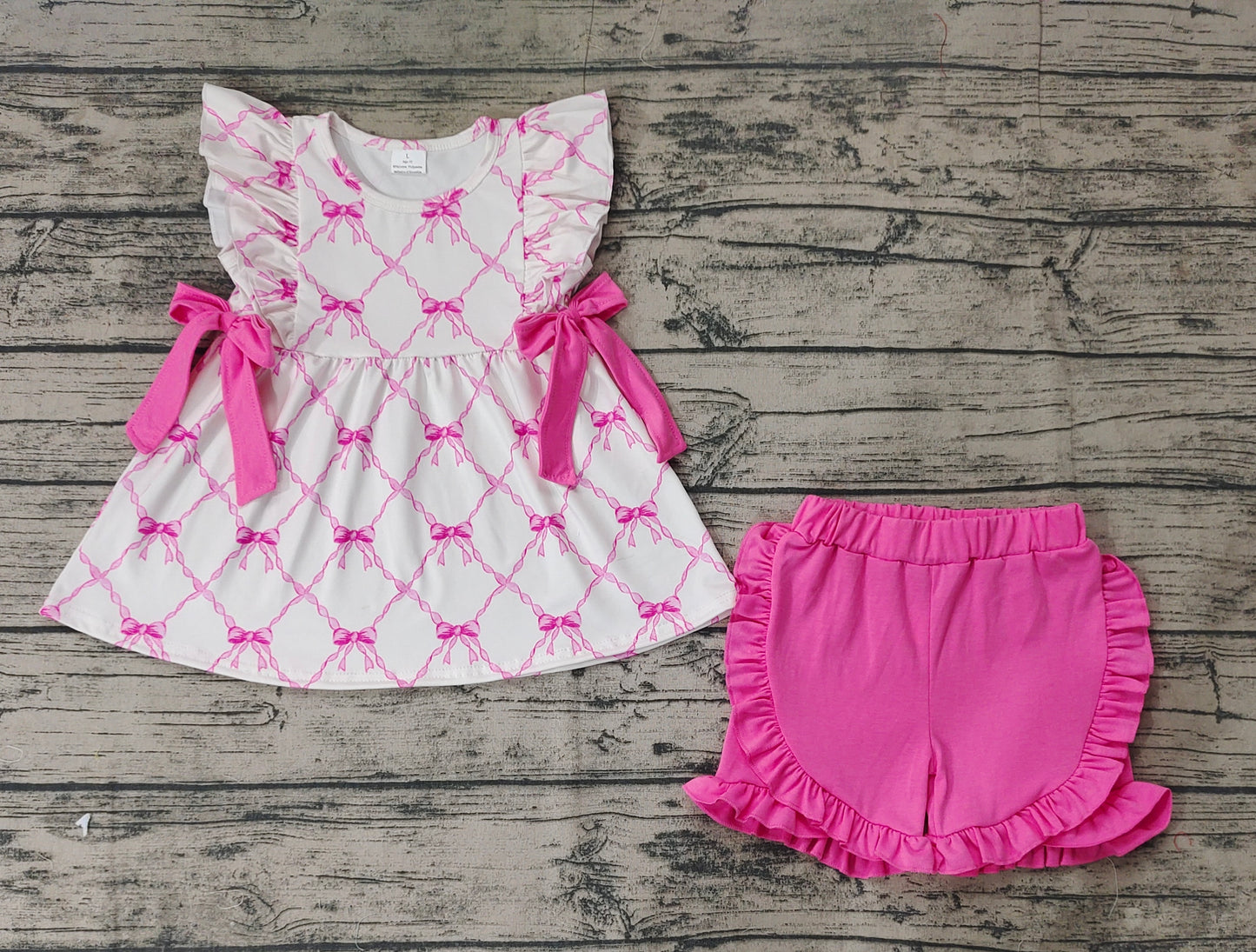 Baby Girls Pink Bows Tunic Ruffle Shorts Clothes Sets