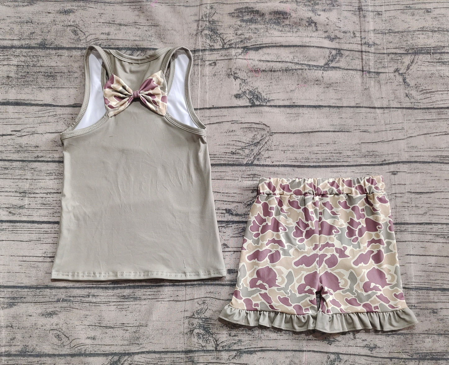 Baby Girls Dark Green Bows Vest Ruffle Shorts Clothes Sets