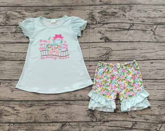 Baby Girls Flowers Trucks Tunic Ruffle Shorts Clothes Sets