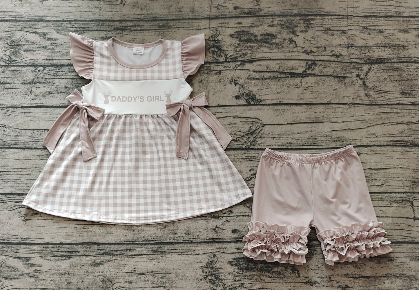 Baby Girls Daddy's Girl Deers Checkered Tunic Ruffle Shorts Clothes Sets