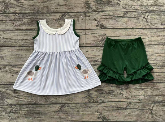 Baby Girls Blue Stripes Ducks Tunic Top Ruffle Shorts Clothes Sets