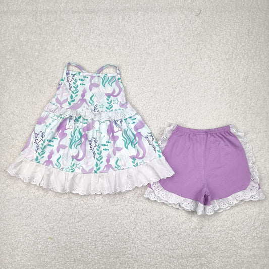 Sibling Baby Girls Strap Flowers Tunic Ruffle Shorts Clothes Sets