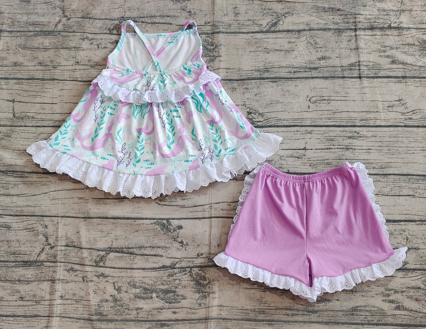 Baby Girls Mermaid Lace Ruffle Tunic Shorts Clothes Sets